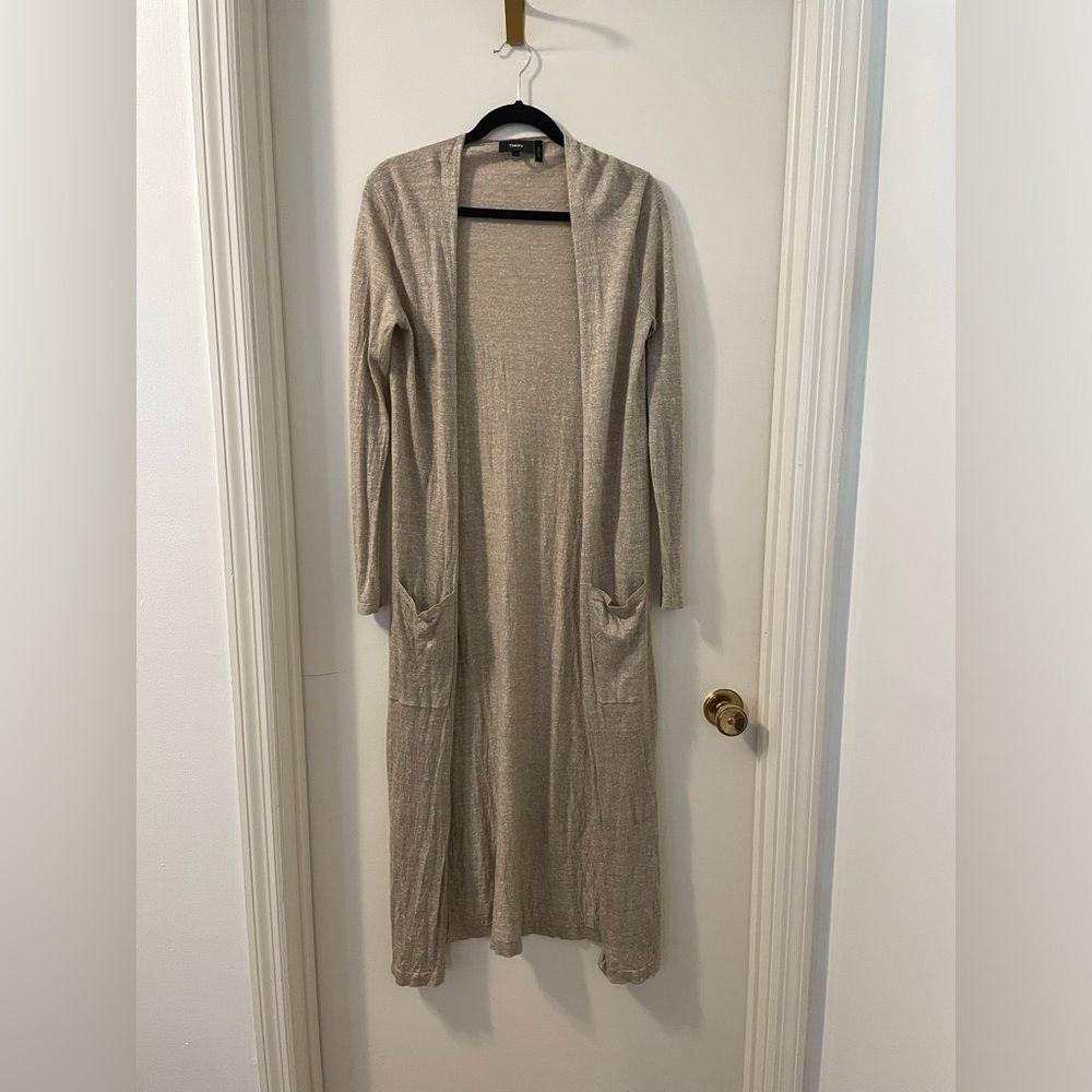 Theory Torina Long Merino Wool LinenBlend Lightweight Cardigan Duster Sz Medium